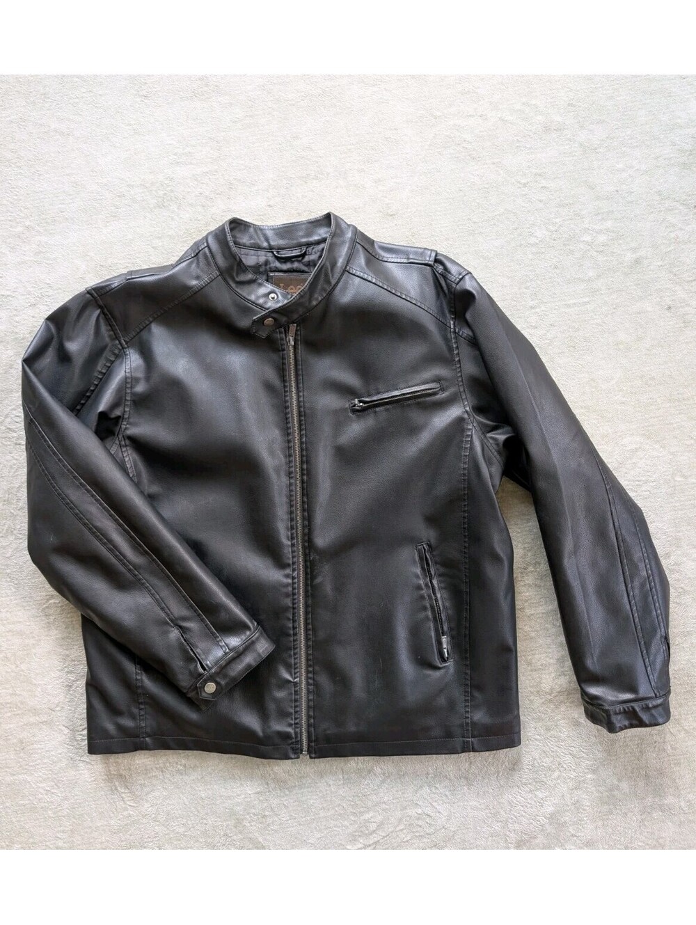 Lee Dungarees Men's XL Black Faux Leather Jacket Quilted Lined Full Zip